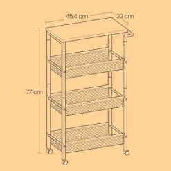 Rootz Troting Trolley - Kitchen Cart - Smal Niche Shelf - Rumbesparende værktøj - 22 cm x 45,4 cm x 77 cm - eg farve hvid