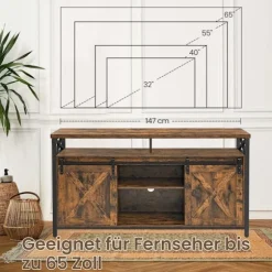 Rootz TV Cabinet Vintage Country Style - Media Console - Retro TV Stand - Chipboard & Steel - 40 cm x 147 cm x 76 cm