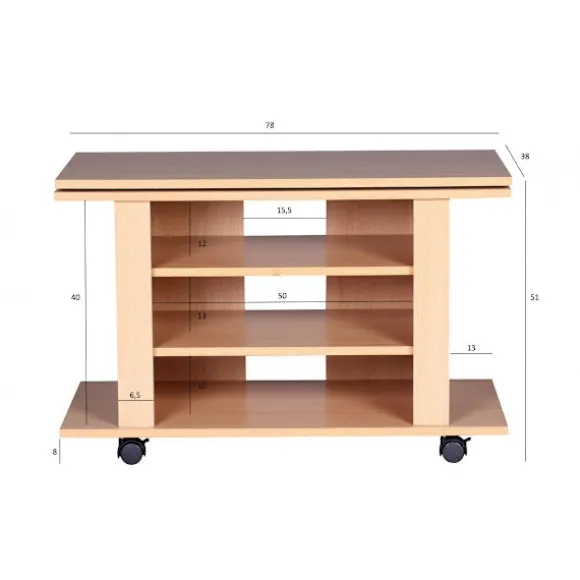 Rootz TV HiFi Bænk Bøg TV-stander, drejelig og rullebar 75 x 38 x 51 cm