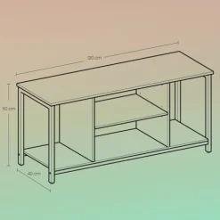 Rootz TV -hylde - Underholdningskonsol - TV Stand - Robust stål og træspanel - Brun -sort - 120 cm x 40 cm x 50 cm