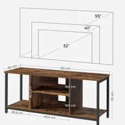 Rootz TV -hylde - Underholdningskonsol - TV Stand - Robust stål og træspanel - Brun -sort - 120 cm x 40 cm x 50 cm