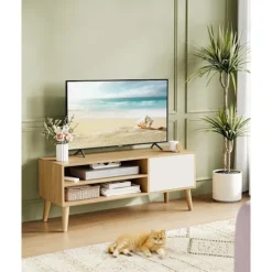 Rootz TV -kabinet - Mediekonsol - Underholdningsstand - Brown & White - Stor opbevaring - 120 cm x 40 cm x 49 cm