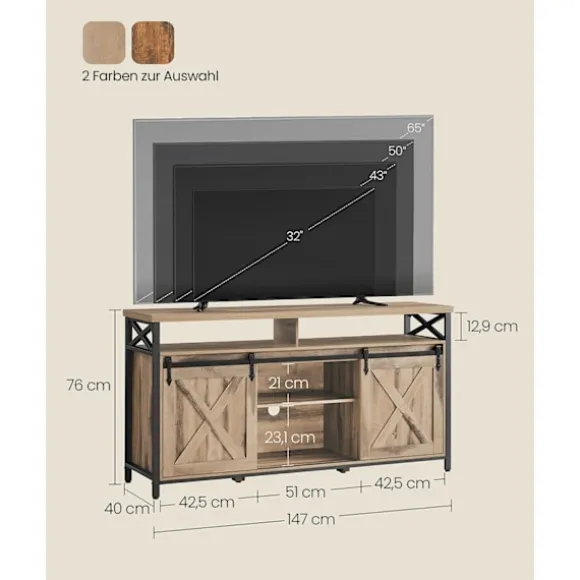 Rootz TV -kabinet - Stand - Media Console - Robust stål - 40 x 147 x 76 cm - Op til 65 "TVS - Brown Black