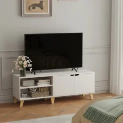 Rootz TV -kabinet - tv -bord - 2 -dørs tv -stativ - Hvid finish - 140 cm x 40 cm x 50 cm