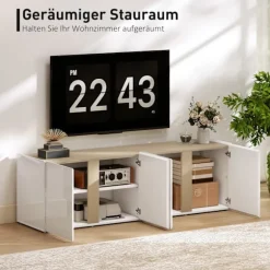 Rootz TV kommode - Tv-skab - Mediekonsol - Blødt lukkede døre - Hylder, der kan tilpasses - Højglans hvid - 135 cm x 38 cm x 45 cm