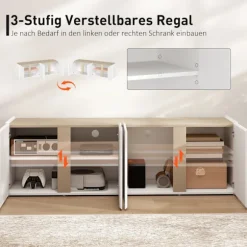 Rootz TV kommode - Tv-skab - Mediekonsol - Blødt lukkede døre - Hylder, der kan tilpasses - Højglans hvid - 135 cm x 38 cm x 45 cm