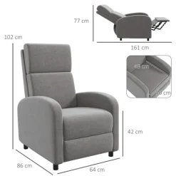Rootz Tv Lænestol - Fold-out Fodstøtte - Hvile Tv Stol - Kan vippes op til 160° - Relax Chair - Blødt stof - Højdensitetslomme - Stue - Flerlagsbræt - | Fyndiq