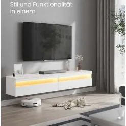 Rootz TV Lowboard - Floating Media Stand - Vægmonteret underholdningsenhed - Slank Design - 178 x 35 x 30 cm - Snehvide
