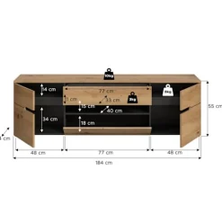 Rootz TV Lowboard - Media Console - Entertainment Stand - Ample Storage - 55x184x44 cm