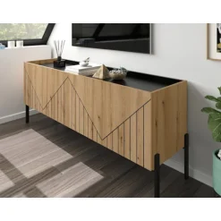 Rootz TV Lowboard - Media Cabinet - Underholdningsenhed - Rigelig opbevaring - 153x62x40 cm - Brown & Black