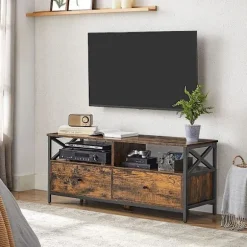 Rootz TV Stand - Mediekonsol - Moderne TV Stand - Hjørne TV Stand - TV Bord - Spånplade/Stål - Vintage Brun-Sort - 120 x 40 x 50 cm