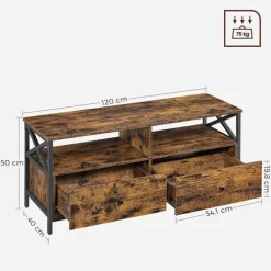 Rootz TV Stand - Mediekonsol - Moderne TV Stand - Hjørne TV Stand - TV Bord - Spånplade/Stål - Vintage Brun-Sort - 120 x 40 x 50 cm