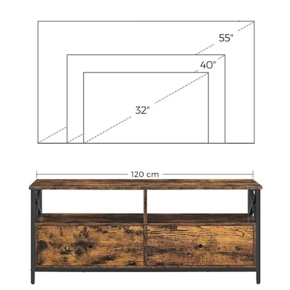 Rootz TV Stand - Mediekonsol - Moderne TV Stand - Hjørne TV Stand - TV Bord - Spånplade/Stål - Vintage Brun-Sort - 120 x 40 x 50 cm