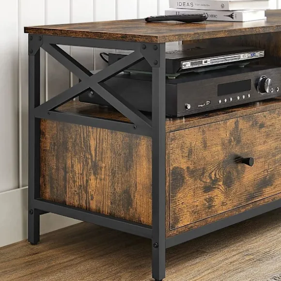 Rootz TV Stand - Mediekonsol - Moderne TV Stand - Hjørne TV Stand - TV Bord - Spånplade/Stål - Vintage Brun-Sort - 120 x 40 x 50 cm