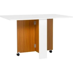 Rootz Udtrækkeligt spisebord - Foldebord - Mobilt moderne design - Glat - Løbende - Spånplade - Teak - Hvid - 120cm X 80cm X 73cm