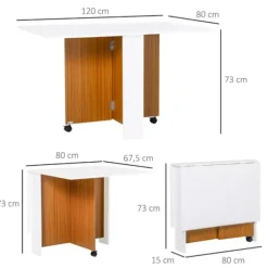 Rootz Udtrækkeligt spisebord - Foldebord - Mobilt moderne design - Glat - Løbende - Spånplade - Teak - Hvid - 120cm X 80cm X 73cm
