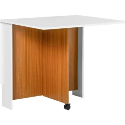 Rootz Udtrækkeligt spisebord - Foldebord - Mobilt moderne design - Glat - Løbende - Spånplade - Teak - Hvid - 120cm X 80cm X 73cm