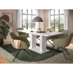 Rootz Udvideligt spisebord - Hvid efterligning - Dobbelt søjlebase - Holdbar og let rengøring - 150-190 cm x 76 cm x 80 cm