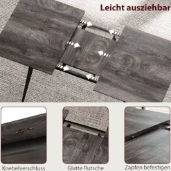 Rootz udvideligt spisebord - Udvidbart køkkenbord - Pladsbesparende bord - Sæder 6 til 8 - Robuste stålben - Grå - 120/160x75x77cm