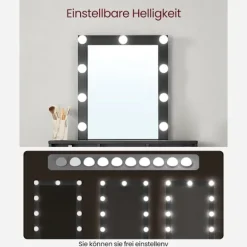 Rootz Vanity Makeup Bord - Toiletbord - Kosmetisk organisering - LED-belyst spejl - 120 cm x 50 cm x 75 cm