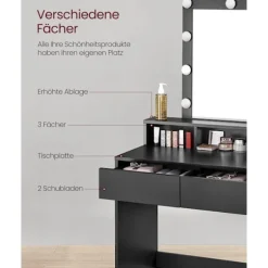 Rootz Vanity Makeup Bord - Toiletbord - Kosmetisk organisering - LED-belyst spejl - 120 cm x 50 cm x 75 cm