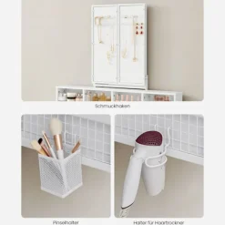Rootz vaskebordssæt - Makeupbord - Toiletbord skammel - Spånplade stålkonstruktion - Hvid - 40cm x 90cm x 141cm
