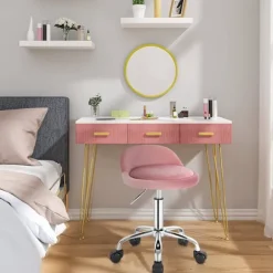 Rootz Velvet Office Taburet - Justerbar Skrivebordsstol - Rolling Task Chair - Komfortabel, Fleksibel, Holdbar - 53cm-65,5cm x 30cm x 30cm