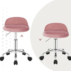 Rootz Velvet Office Taburet - Justerbar Skrivebordsstol - Rolling Task Chair - Komfortabel, Fleksibel, Holdbar - 53cm-65,5cm x 30cm x 30cm