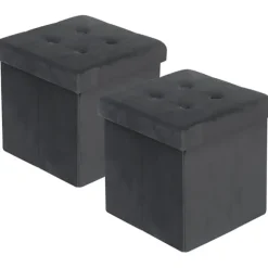 Rootz Velvet Opbevaring Taburet Sæt - Kube sæde - Folde osmannisk - Stor opbevaringskapacitet - 37,5 cm x 38 cm x 37,5 cm - Pakke med 2