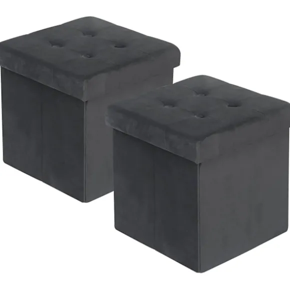 Rootz Velvet Opbevaring Taburet Sæt - Kube sæde - Folde osmannisk - Stor opbevaringskapacitet - 37,5 cm x 38 cm x 37,5 cm - Pakke med 2