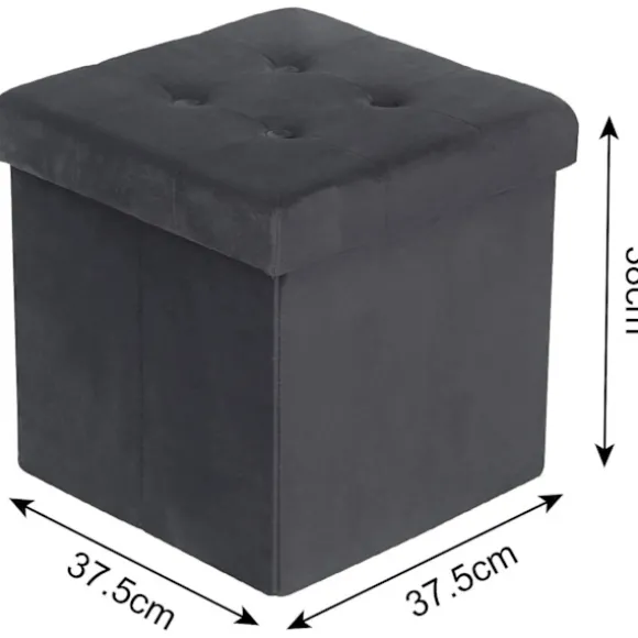 Rootz Velvet Opbevaring Taburet Sæt - Kube sæde - Folde osmannisk - Stor opbevaringskapacitet - 37,5 cm x 38 cm x 37,5 cm - Pakke med 2