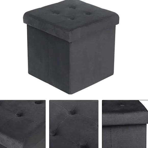 Rootz Velvet Opbevaring Taburet Sæt - Kube sæde - Folde osmannisk - Stor opbevaringskapacitet - 37,5 cm x 38 cm x 37,5 cm - Pakke med 2