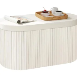 Rootz Velvet Opbevaringsbænk - Osmannisk bænk - Stor fodskammel - Hudvenlig - 76L Kapacitet - Creme - 76cm x 38cm x 38cm