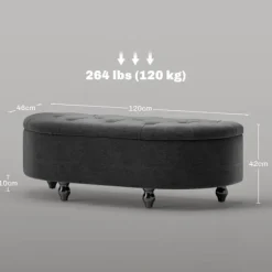 Rootz Velvet Opbevaringsbænk - Osmannisk - Polstret skammel - Tæt polstring - Sorte gummitræben - 120 cm x 46 cm x 42 cm