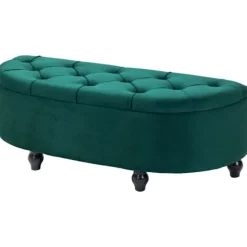 Rootz Velvet Opbevaringsbænk - Mørkegrøn bænk - Polstret bænk - Tæppeorganisering - 120 cm x 46 cm x 42 cm