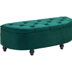 Rootz Velvet Opbevaringsbænk - Mørkegrøn bænk - Polstret bænk - Tæppeorganisering - 120 cm x 46 cm x 42 cm