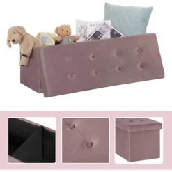 Rootz Velvet Opbevaringsskammel - Osmannisk - Fodstøtte - 118L Kapacitet - Sammenfoldelig og bærbar - Luksuriøs komfort - 110 cm x 38 cm x 37,5 cm