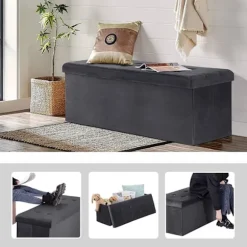 Rootz Velvet Opbevaringsskammel - Osmannisk - Fodstøtte - 118L Kapacitet - Foldbar og bærbar - Luksuriøs Velvet Finish - 110 cm x 38 cm x 37,5 cm