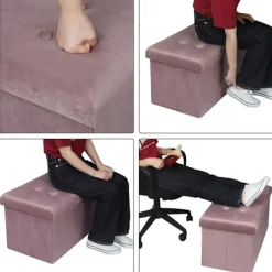 Rootz Velvet Opbevaringsskammel - Sammenfoldelig osmannisk - Stor kapacitet - Elegant design - 76 cm x 38 cm x 37,5 cm