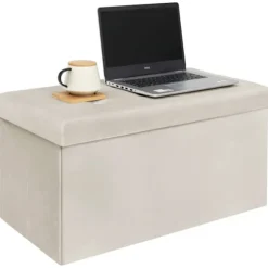 Rootz Velvet Opbevaringsskammel - Sammenfoldelig osmannisk - Stor kapacitet - Stabilt stel - 76 cm x 38 cm x 37,5 cm