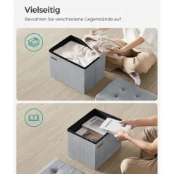 Rootz Velvet sædekiste - Opbevaring Ottoman - Polstret bænk - MDF-konstruktion - Duegrå - 31 cm x 41 cm x 31 cm - Letvægts - Rummelig - Robust