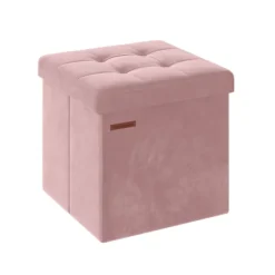 Rootz Velvet sædekiste - Opbevaring Ottoman - Fodstøtte - MDF konstruktion - Blød skumpolstring - Pastel Pink - 38cm x 38cm x 38cm