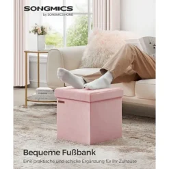 Rootz Velvet sædekiste - Opbevaring Ottoman - Fodstøtte - MDF konstruktion - Blød skumpolstring - Pastel Pink - 38cm x 38cm x 38cm