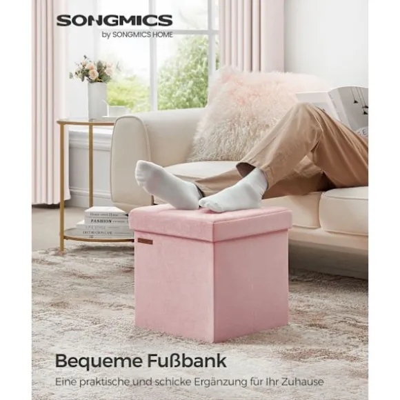 Rootz Velvet sædekiste - Opbevaring Ottoman - Fodstøtte - MDF konstruktion - Blød skumpolstring - Pastel Pink - 38cm x 38cm x 38cm