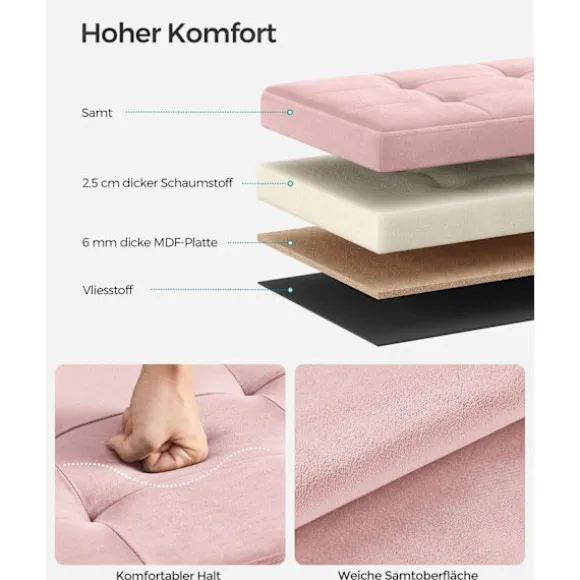 Rootz Velvet sædekiste - Opbevaring Ottoman - Fodstøtte - MDF konstruktion - Blød skumpolstring - Pastel Pink - 38cm x 38cm x 38cm