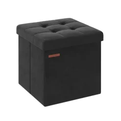 Rootz Velvet sædekiste - Opbevaring Ottoman - Polstret bænk - MDF konstruktion - 38cm x 38cm x 38cm - Blæk sort - 43L Kapacitet