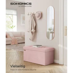 Rootz Velvet sædekiste - Opbevaring Ottoman - Polstret bænk - MDF konstruktion - Pastel Pink - 38cm x 76cm x 38cm - Letvægts - Rummelig - Robust