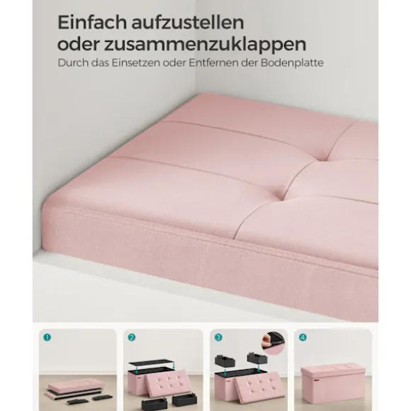 Rootz Velvet sædekiste - Opbevaring Ottoman - Polstret bænk - MDF konstruktion - Pastel Pink - 38cm x 76cm x 38cm - Letvægts - Rummelig - Robust