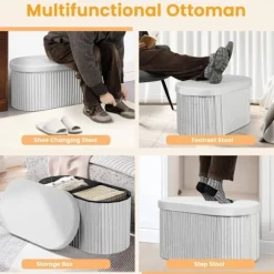 Rootz Velvet Seat Accoal - Opbevaring Ottoman - Foldbare møbler - 76L Kapacitet - 76x38x38cm Grå