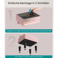 Rootz Velvet Seat Accoal - Pink and Black -Ottoman - Footrest - Understøtter 150 kg - 40 cm x 32 cm x 26 cm